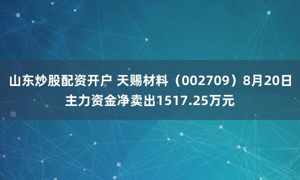 山东炒股配资开户 天赐材料（002709）8月20日主力资金净卖出1517.25万元