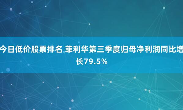 今日低价股票排名 菲利华第三季度归母净利润同比增长79.5%